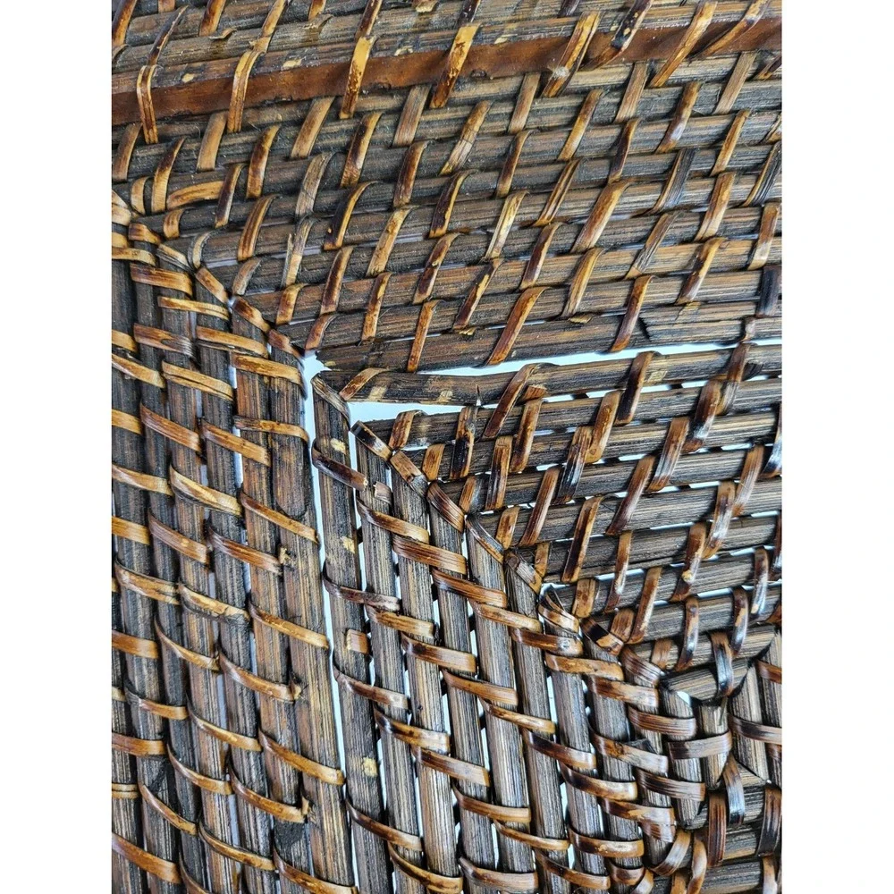 Set of 6 Vintage Woven Rattan Charger Plates 13in Square Dark Brown Wicker Boho